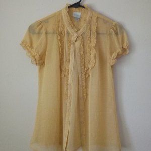button up high ruffled collar sheer blouse